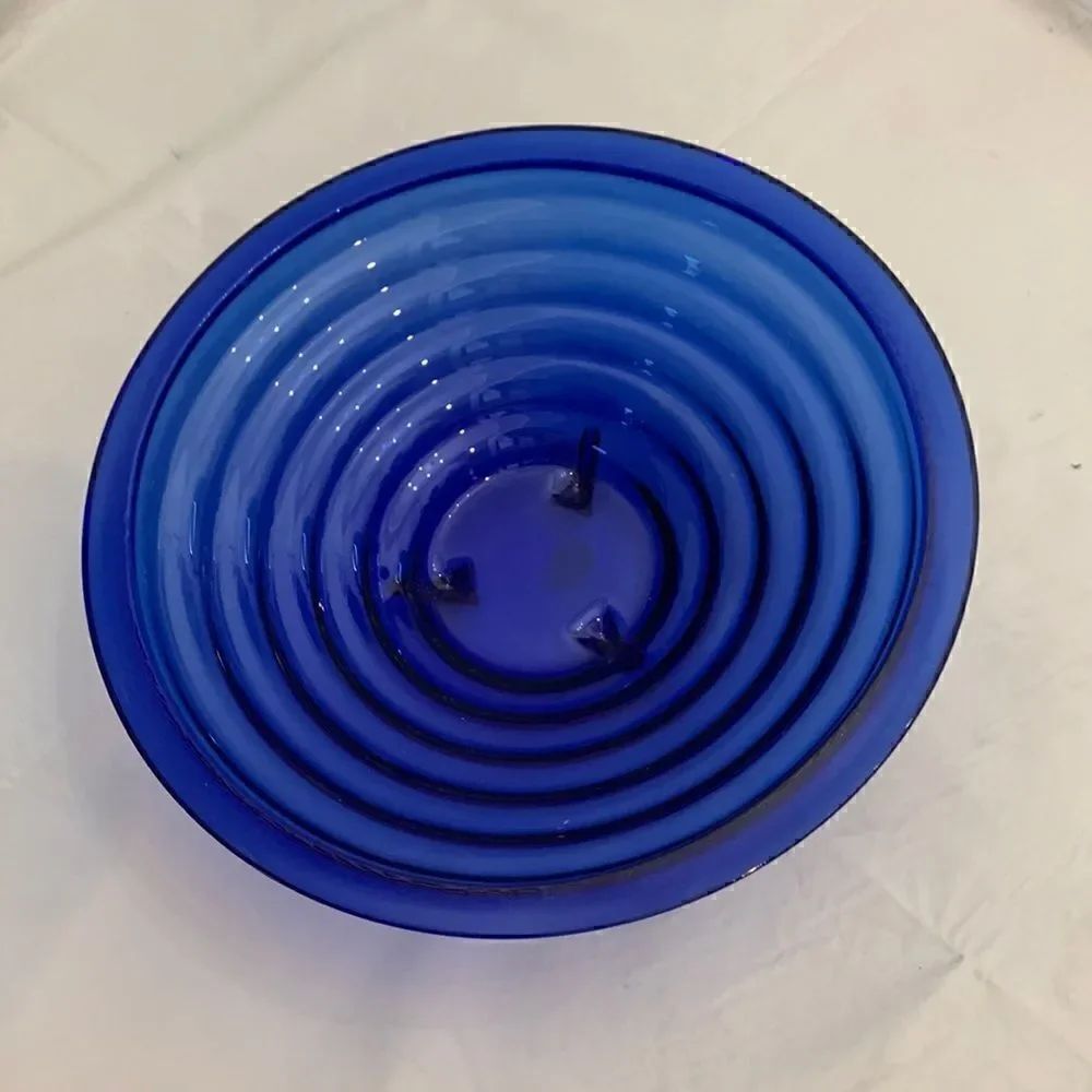 Cobalt Blue Handcrafted Spain Tiered 14 In Round 4 1/2 In Tall Serving Bowl